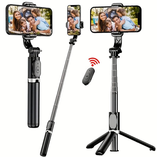 40-Inch Retractable Selfie Stick Floor Tripod With Wireless Remote