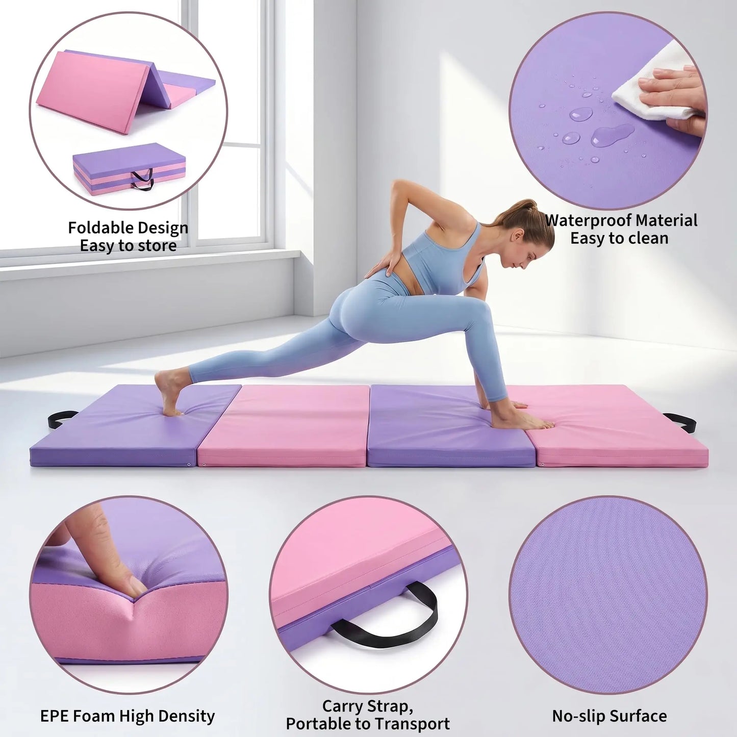 HiMISS Foldable Gymnastics Mat For Home Gym Yoga And Training