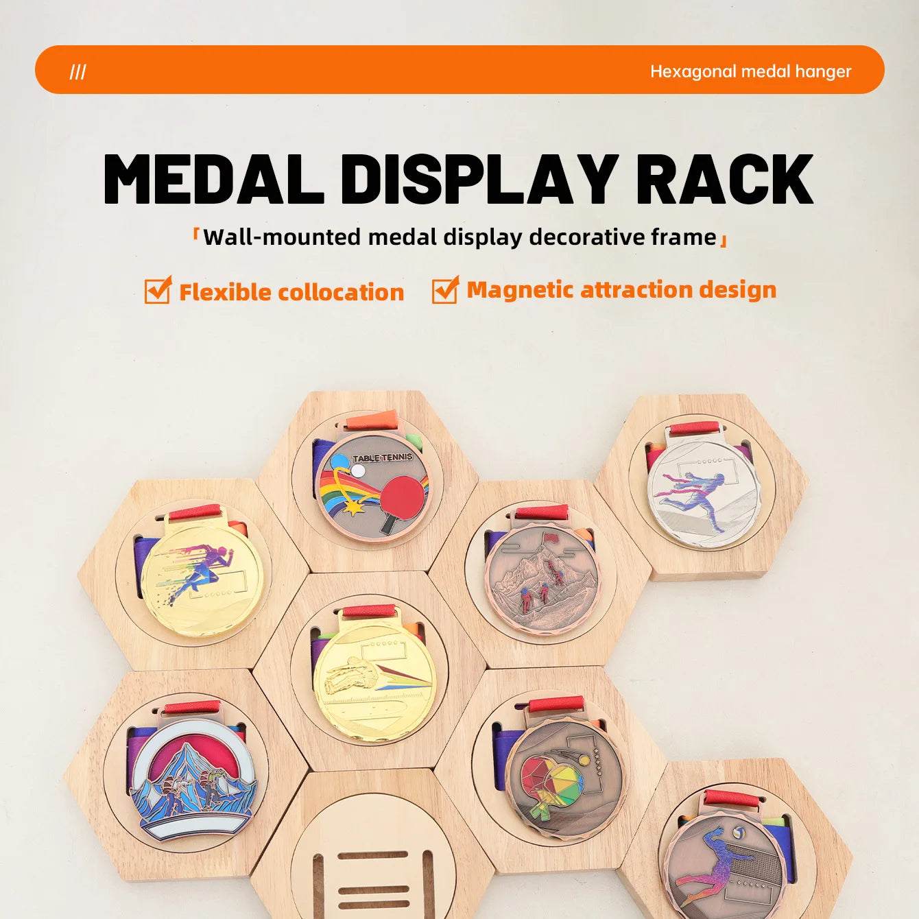 Hexagonal Medal Wall Mounted Display Rack For Home Decoration