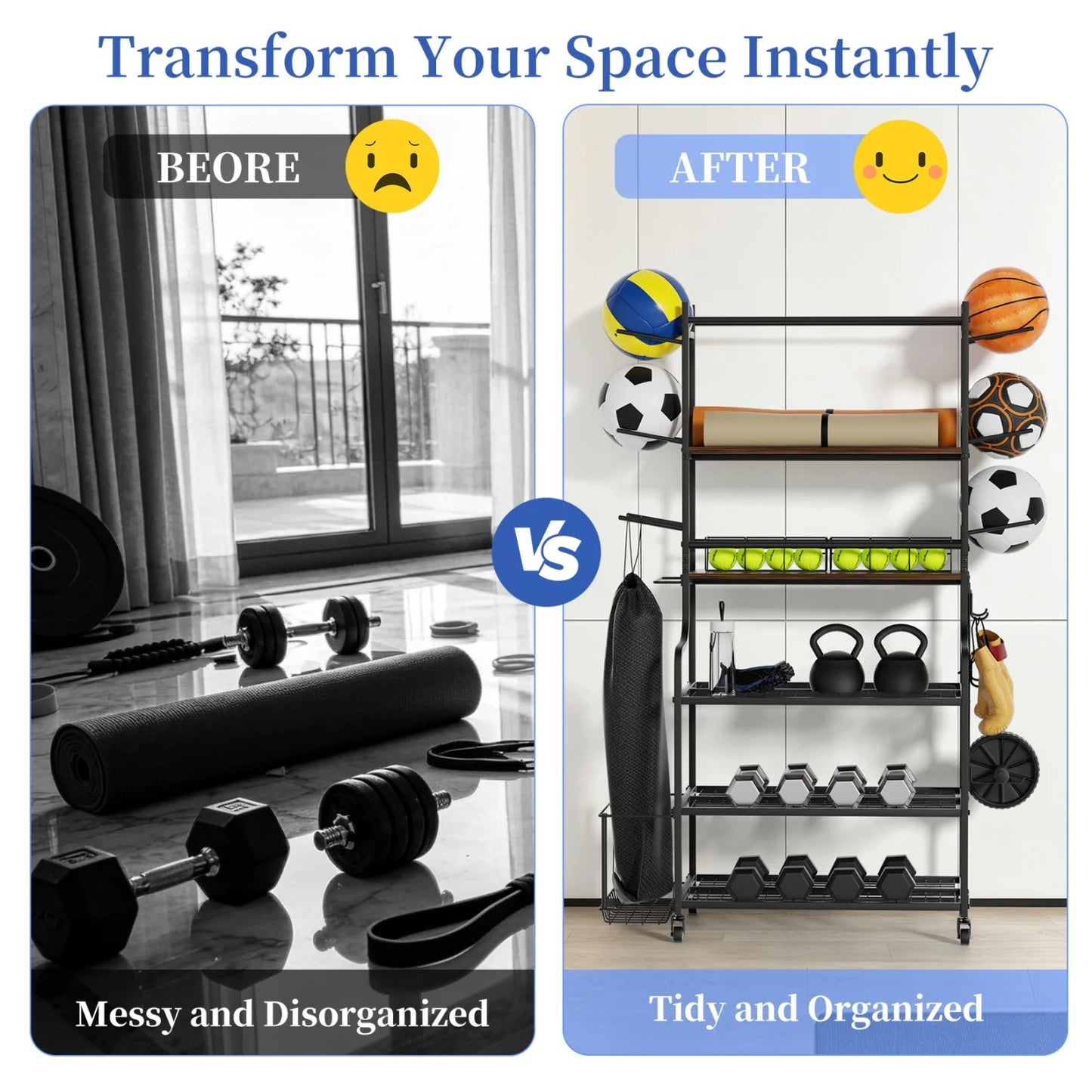 Yoga Mat Storage Rack On Wheels Home Gym Organizer