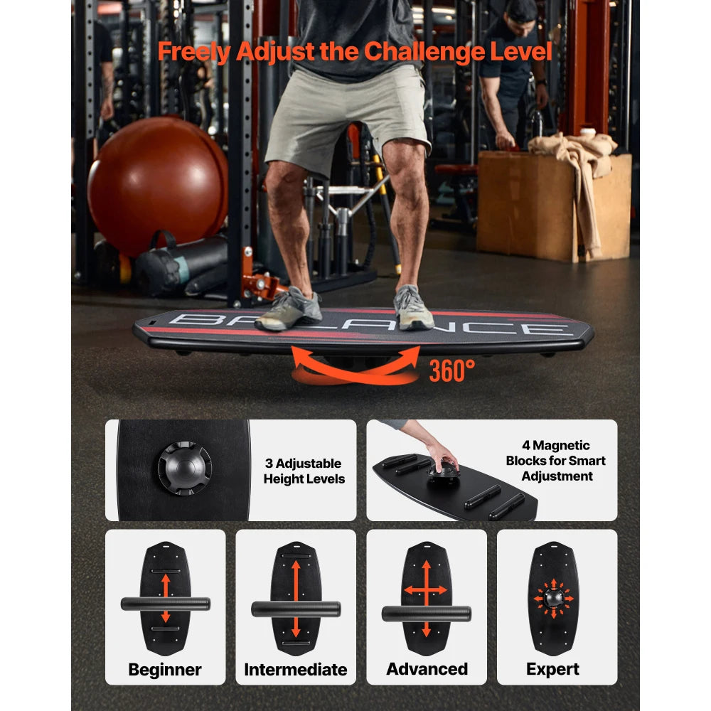 3-Level Adjustable Balance Board With Roller For Core Training