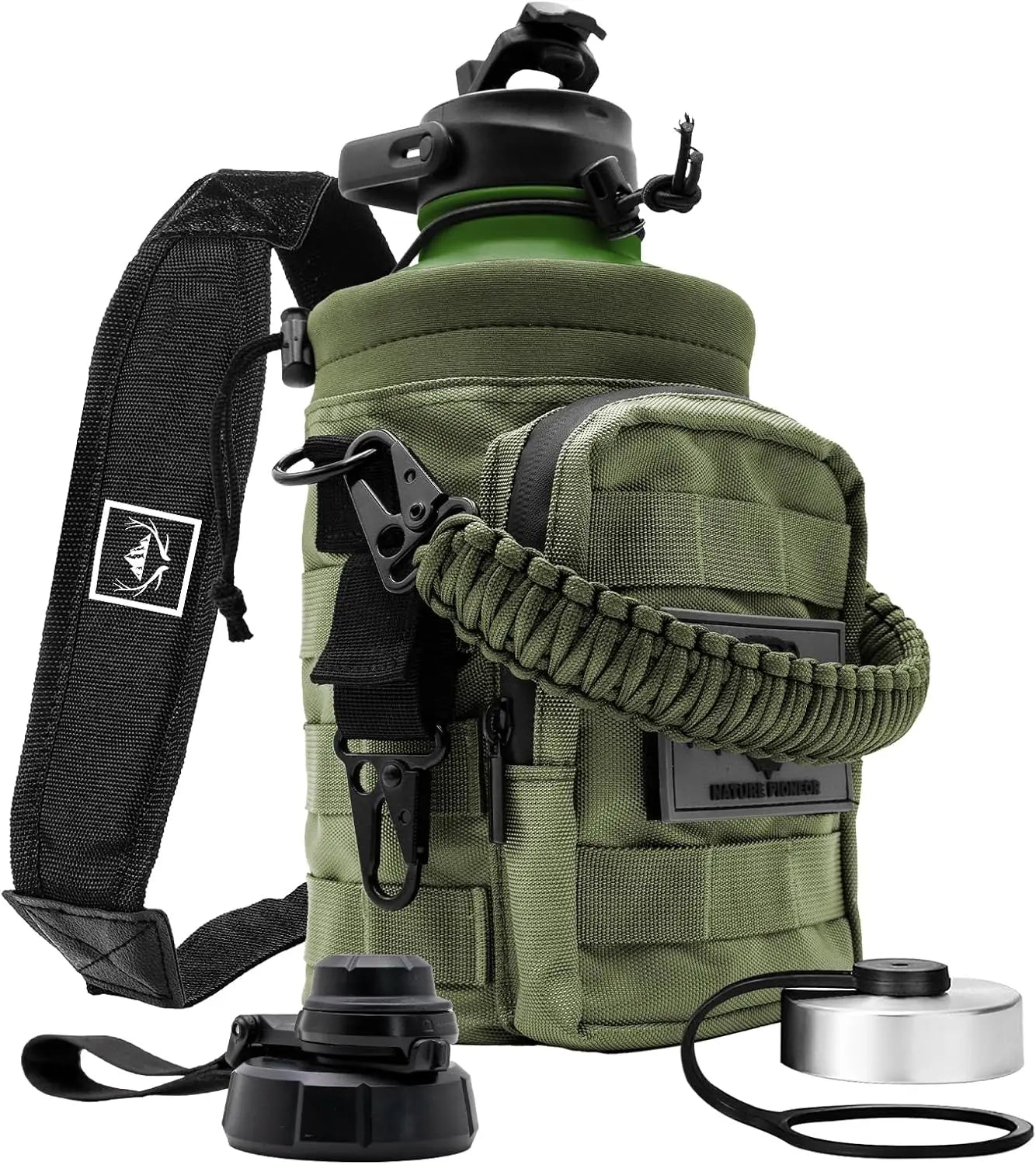 Stainless Steel Tactical Water Bottle With Molle Pouch And Caps