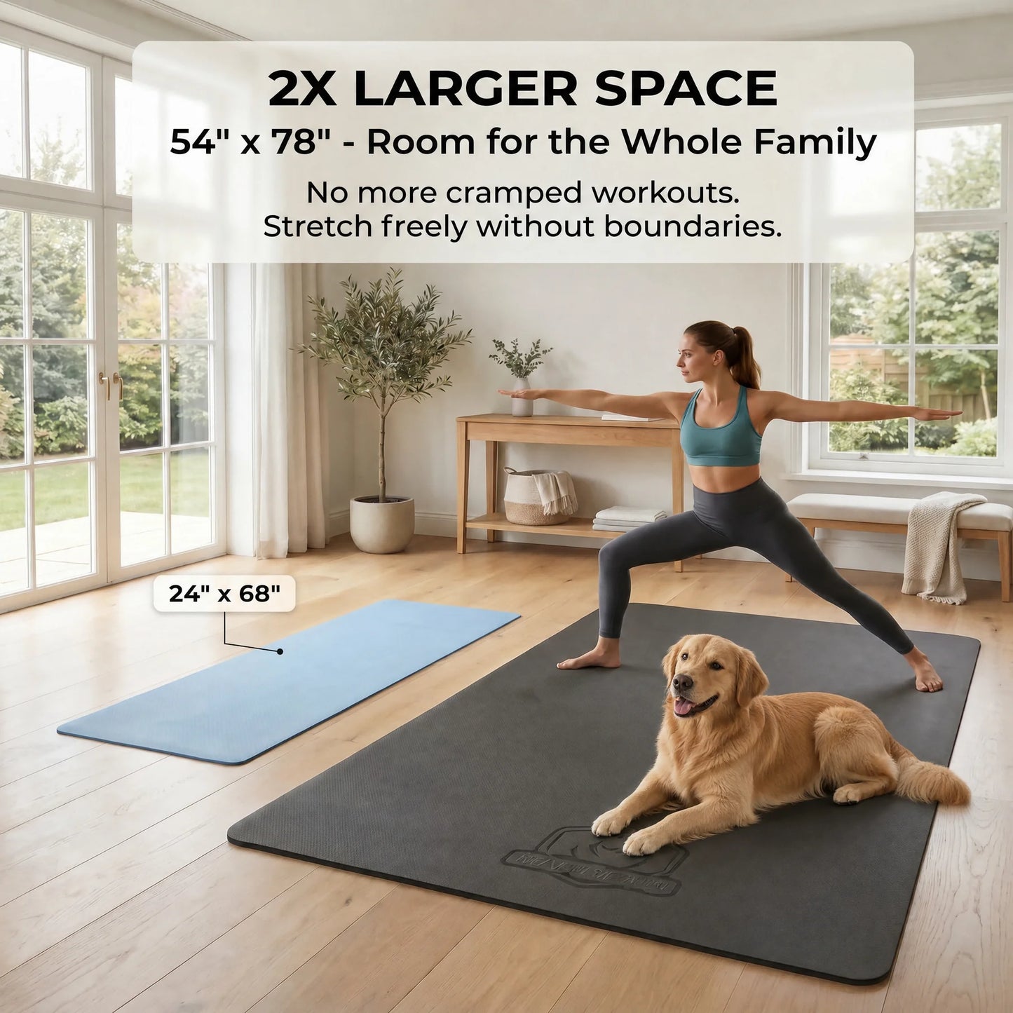 HAPBEAR Large Yoga Mat Non Slip TPE For Gym Workouts