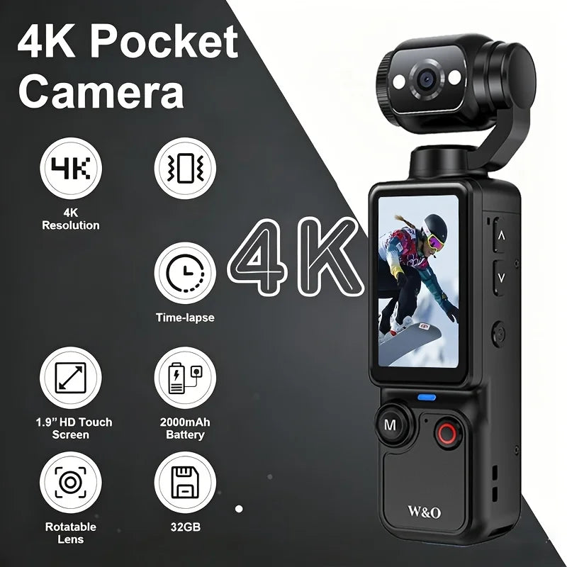 W&O Ultra HD 4K Sports Camcorder With Anti-Shock Stabilization