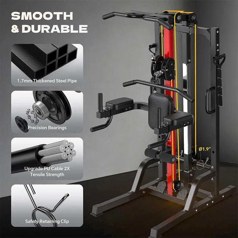 Pooboo Power Tower With Pull Up Bar Dip Station And Cable System