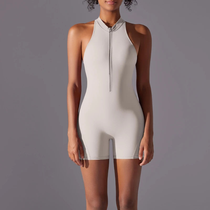 MIML Women's Short Sleeveless Zipper Backless Yoga Romper
