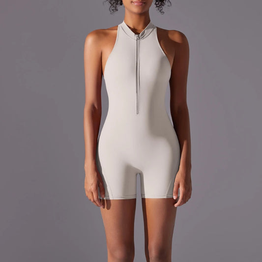 MIML Women's Short Sleeveless Zipper Backless Yoga Romper