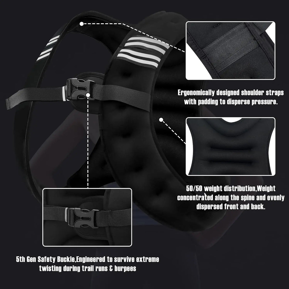 Weighted Vest With Reflective Stripe For Running And Strength Training