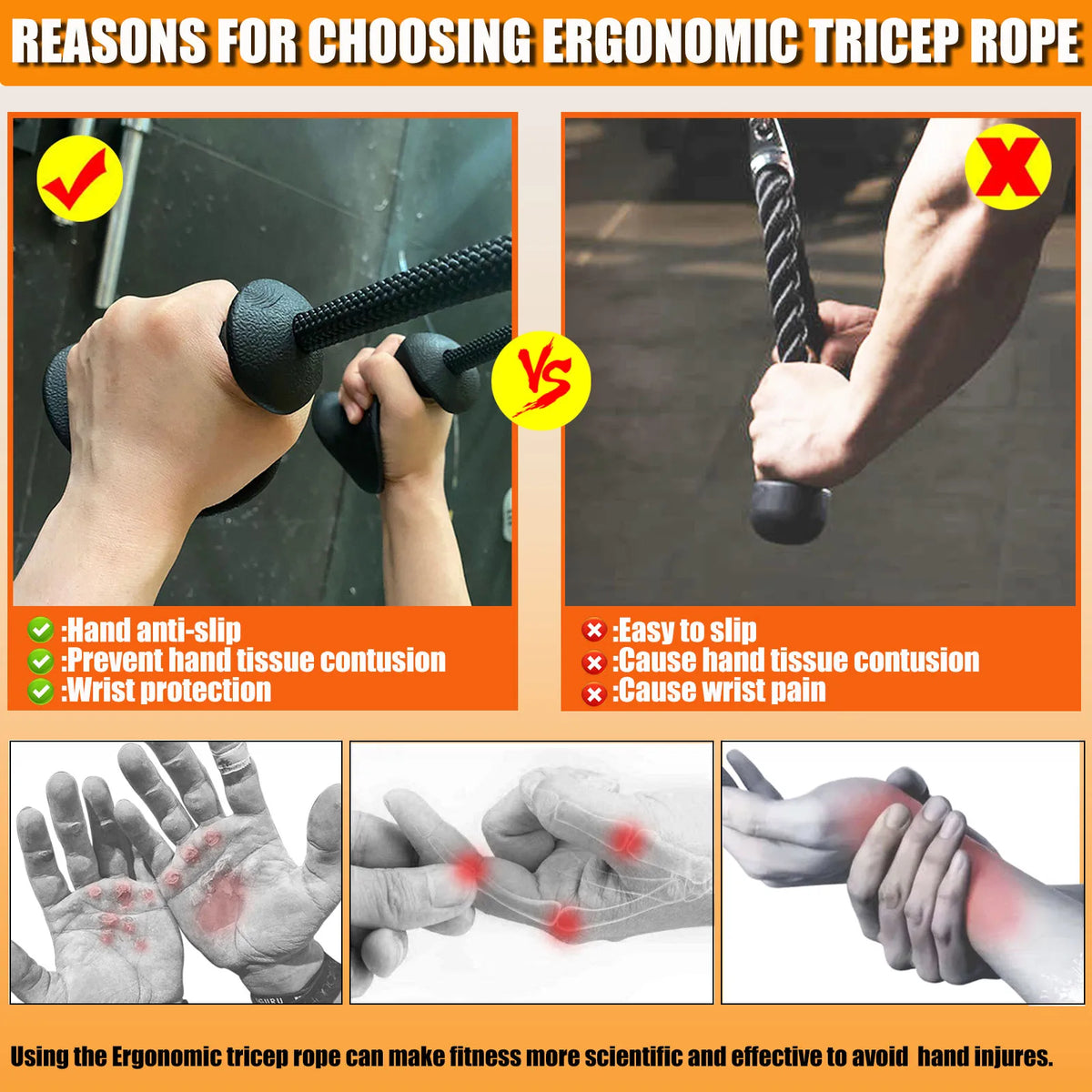 MARSAFIT Ergonomic Tricep Rope Pulldown Attachment For Home Gyms