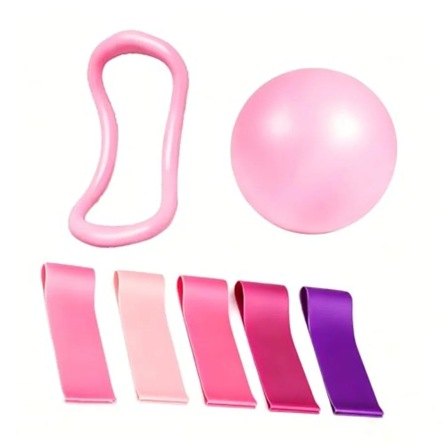 Seven Piece Pilates Fitness Set With Bands And Mini Ball