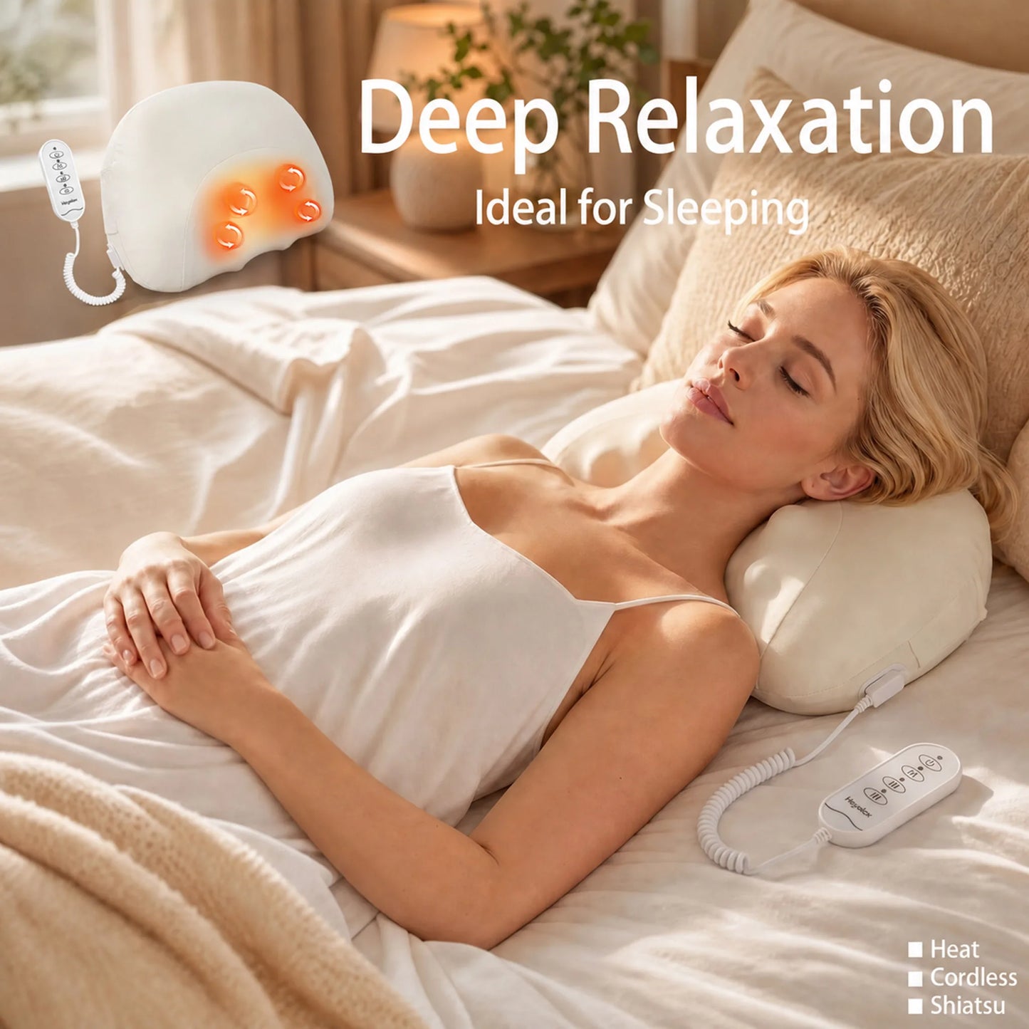 Heyelax Neck Massager Pillow With Heat Shiatsu Cordless