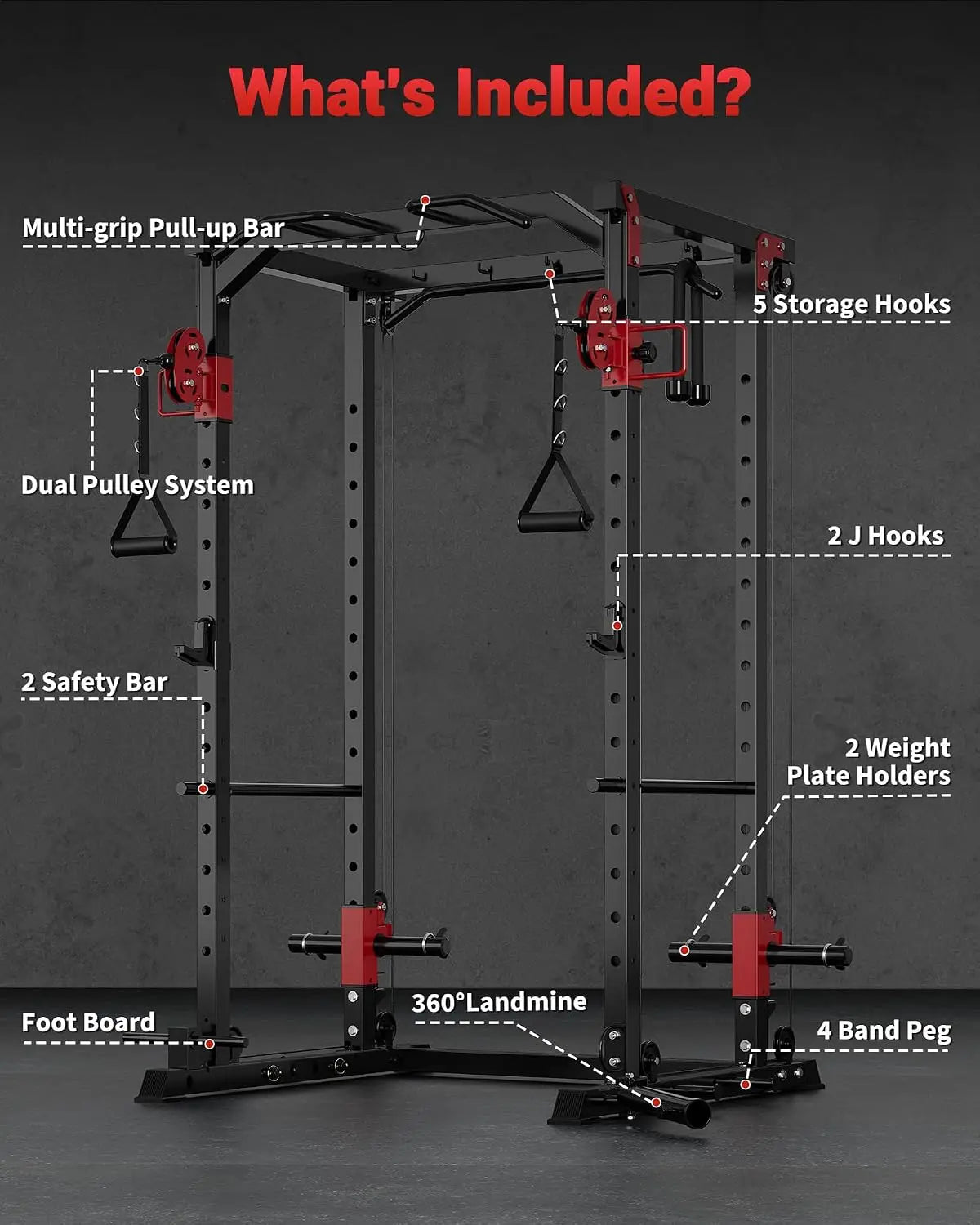 TACLEEKII Multifunctional Power Rack With Dual Pulley Cable System