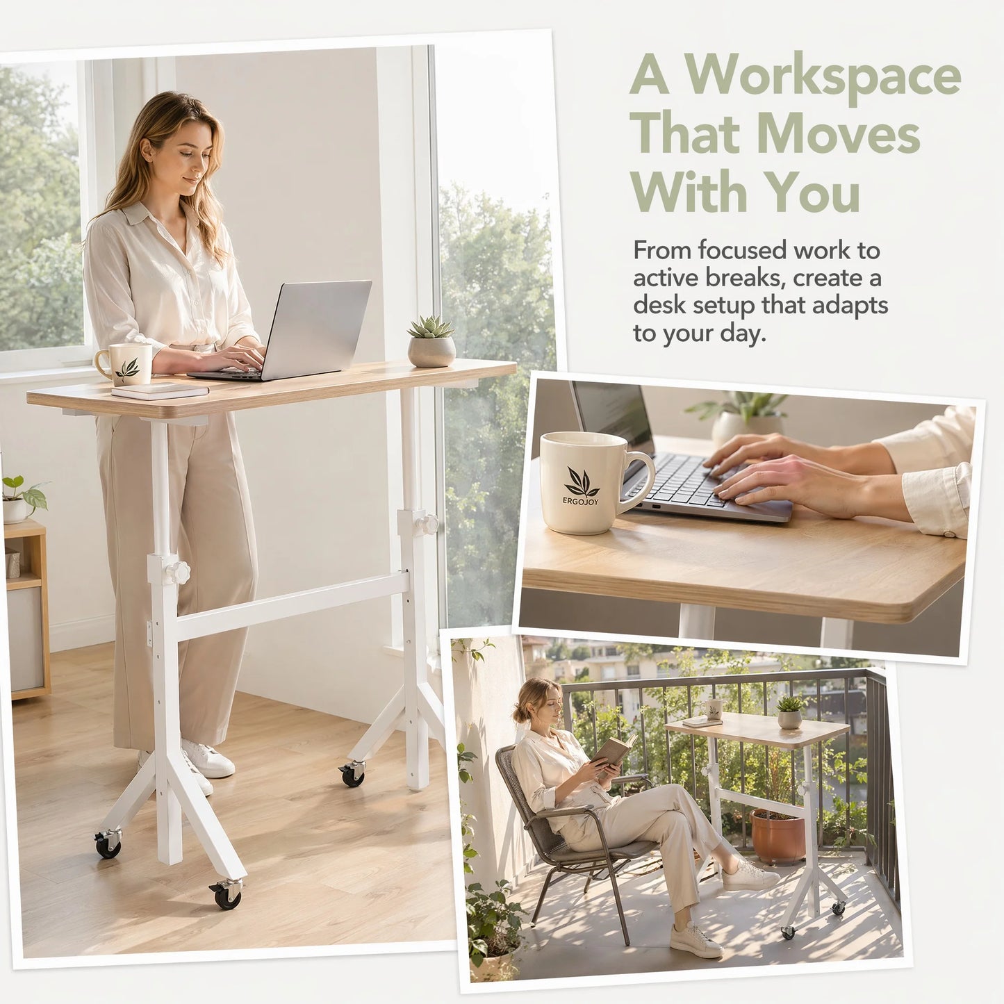 K Kyspho Adjustable Mobile Standing Desk With Wheels