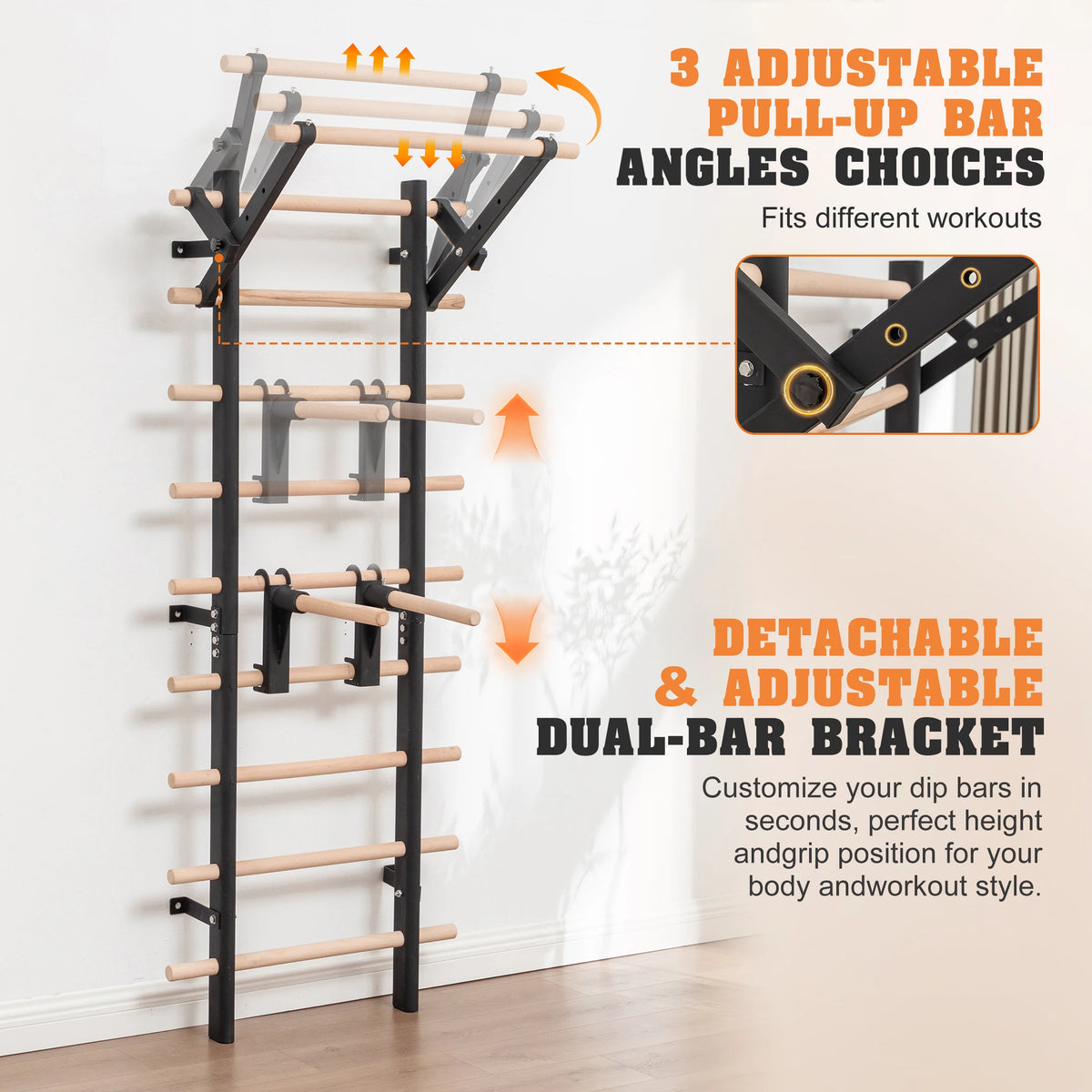 Wall Mounted Steel Gymnastics Bars With Pull Up Station