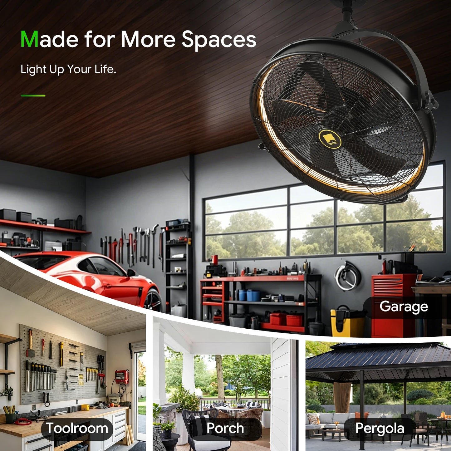 Orison Garage Ceiling Fan With Remote App For Outdoor Patio