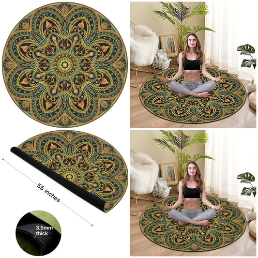 YTYIN Premium Round Yoga Mat Non Slip Extra Thick For Exercise