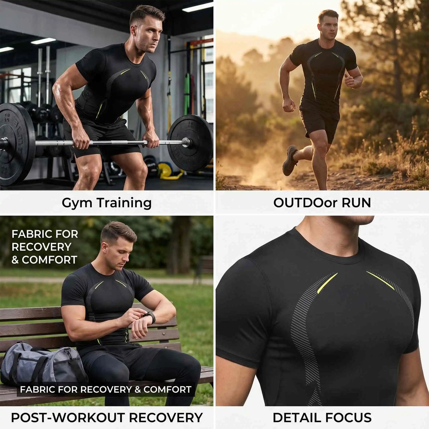 Three Pack Mens Compression Shirts Short Sleeve Moisture Wicking Quick Dry