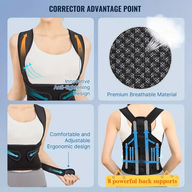 Adjustable Back Posture Strap With Neck Support And Shoulder Pads