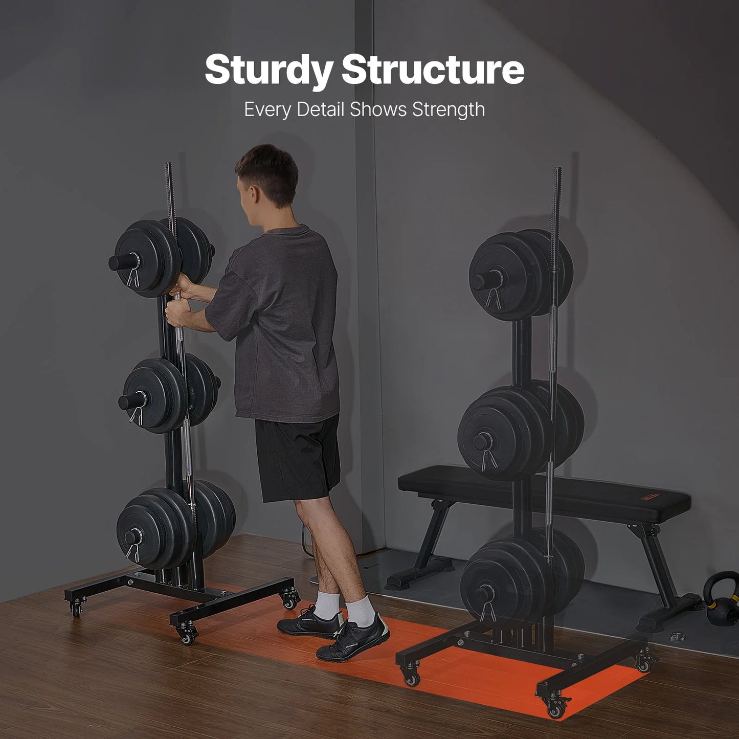 Weight Plate Rack With Wheels 1000 LB Capacity Home Gym