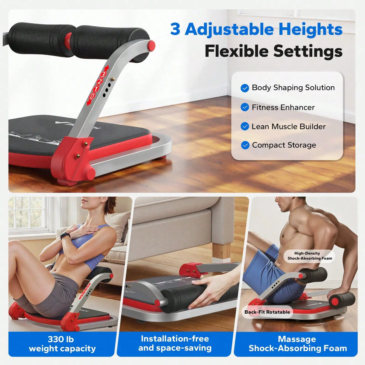 Adjustable Ab Crunch Machine With Automatic Rebound For Home Gym