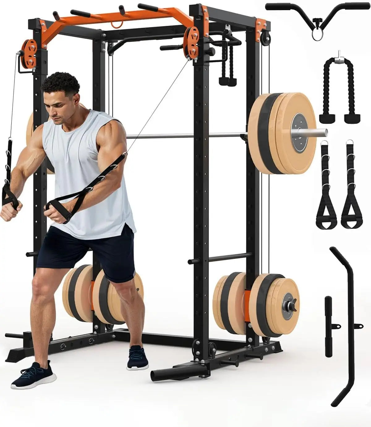 TACLEEKII Power Rack Cable Crossover Home Gym Strength Trainer