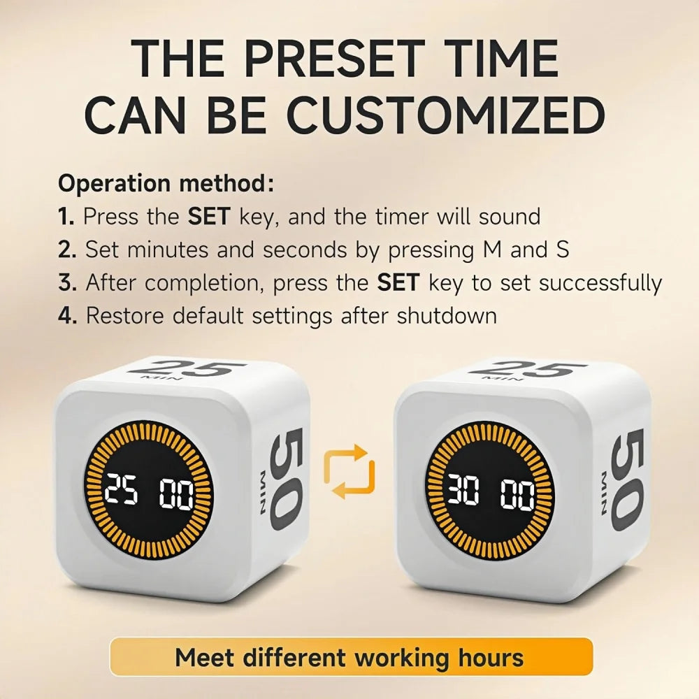 Pomodoro Timer LED Display Silent Eco Friendly Kitchen Timer