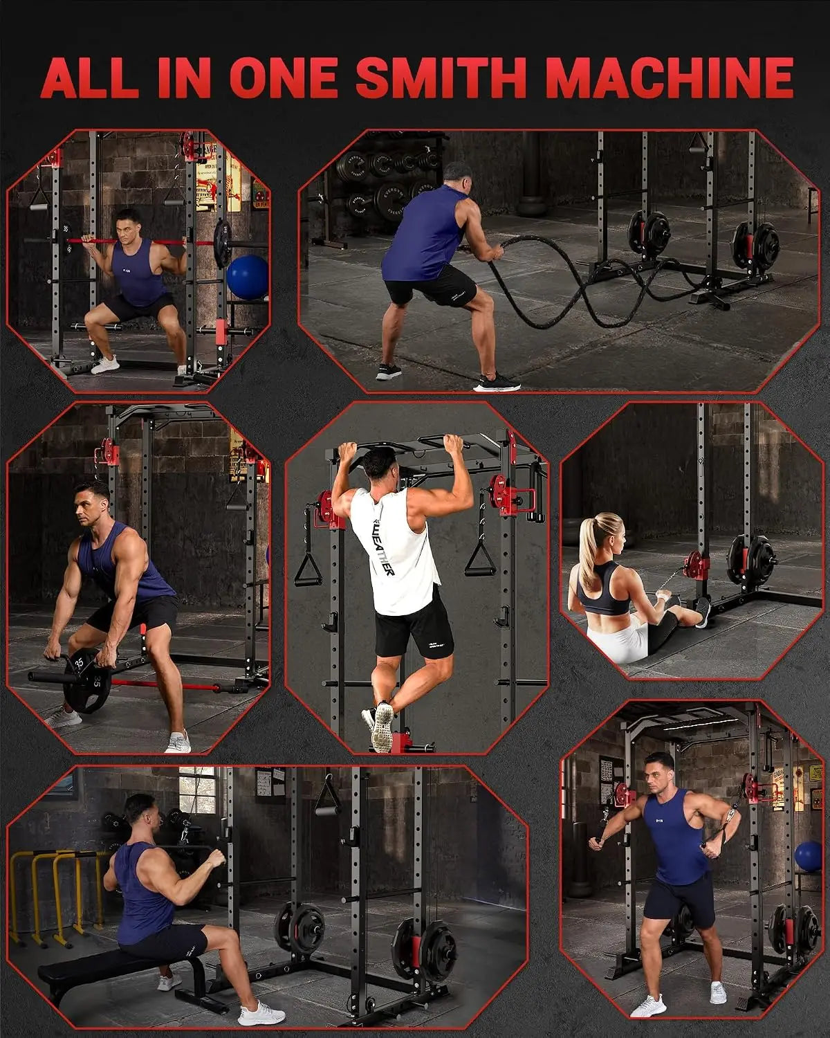 TACLEEKII Multifunctional Power Rack With Dual Pulley Cable System