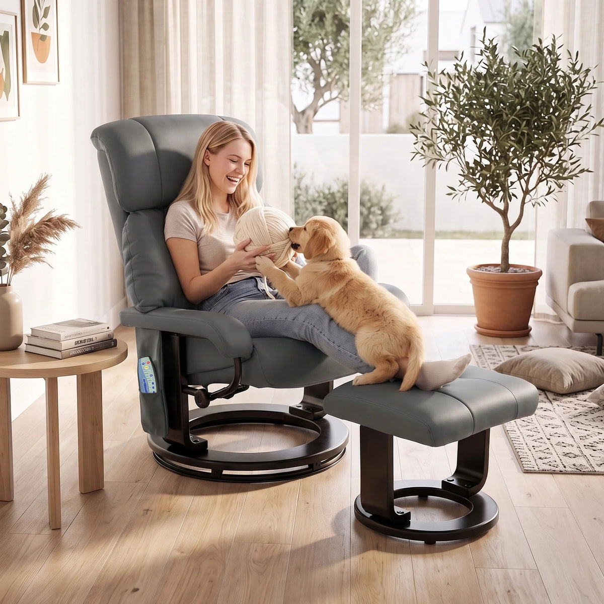 HOMCOM Massage Recliner Chair With Ottoman And 10 Point Vibration