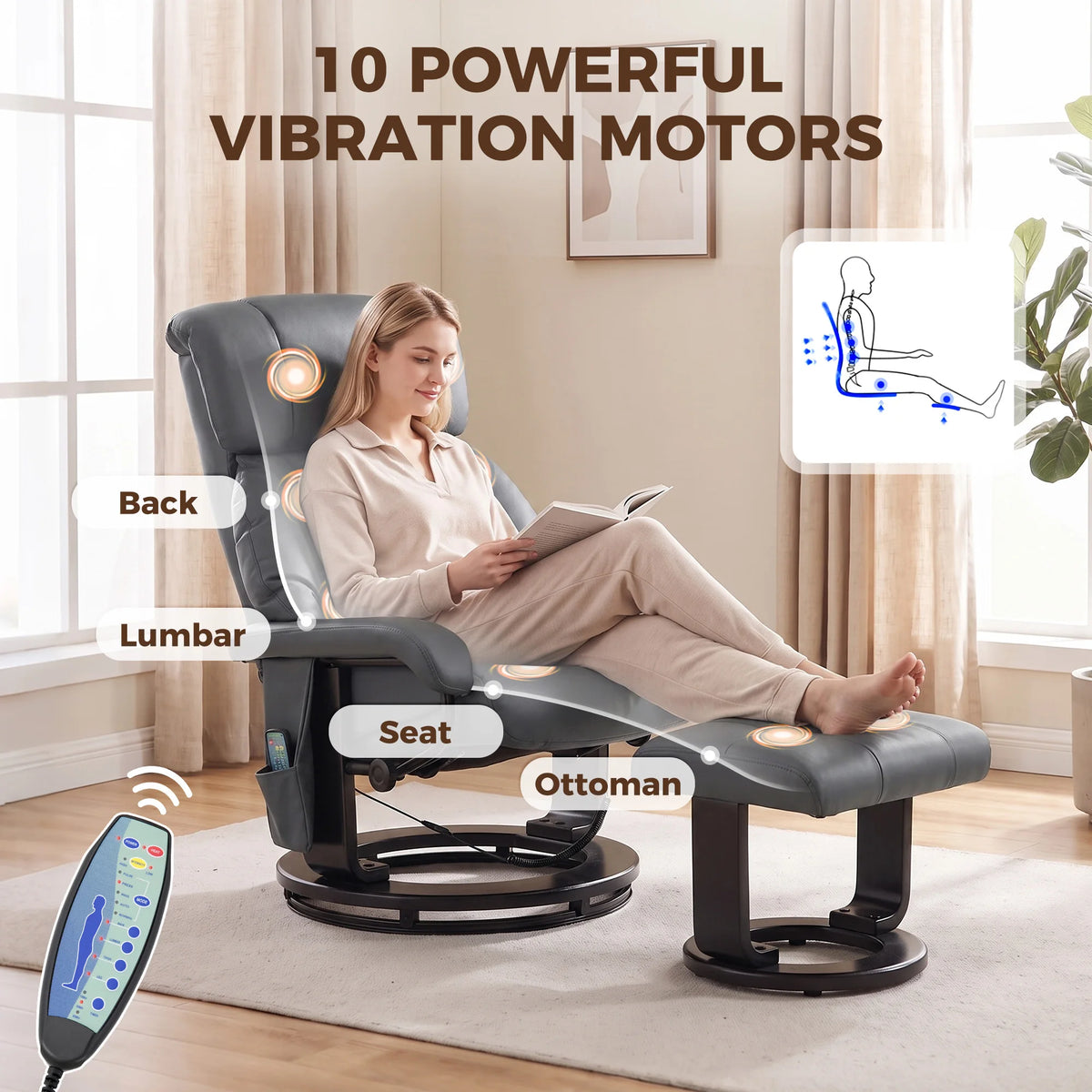 HOMCOM Massage Recliner Chair With Ottoman And 10 Point Vibration