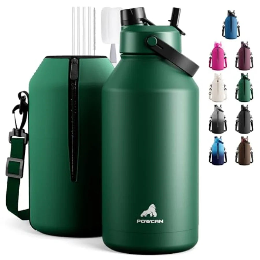 Insulated Water Bottle With 2-In-1 Straw Spout Lid Leakproof BPA-Free