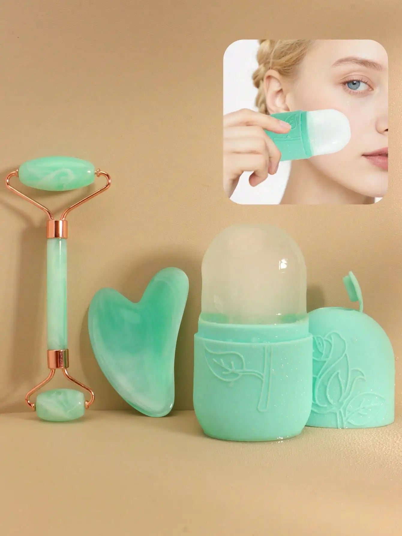 Facial Massage Tool Set Includes Roller Stick Ice Gel Pack