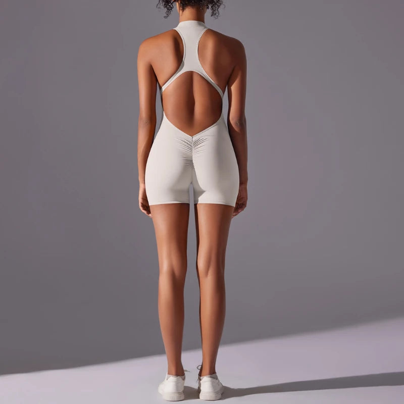 MIML Women's Short Sleeveless Zipper Backless Yoga Romper