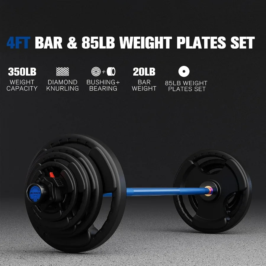 Barbell Weight Set With 85 Pound Plates For Strength Training