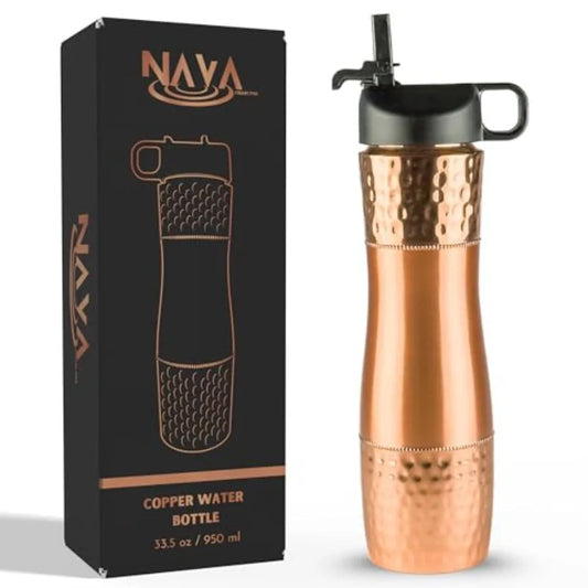 Pure Copper Water Bottle With Straw And Sports Lid