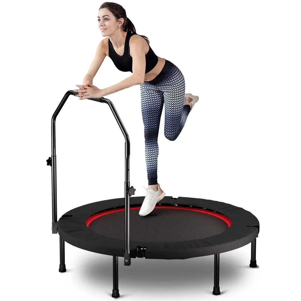 Foldable Fitness Trampoline With Adjustable Handle For Balance Training