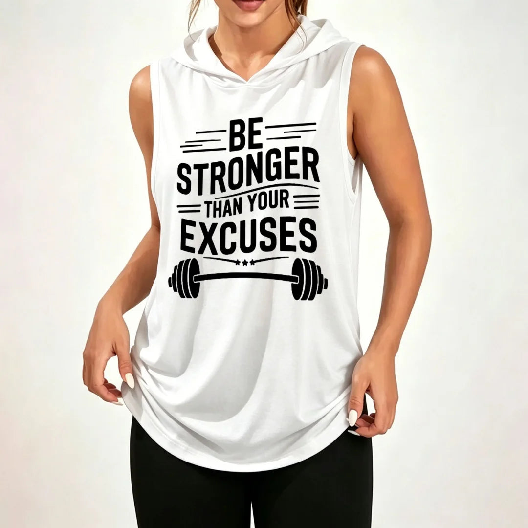 Conquer Excuses Unisex Sleeveless Hoodie With Barbell Graphic