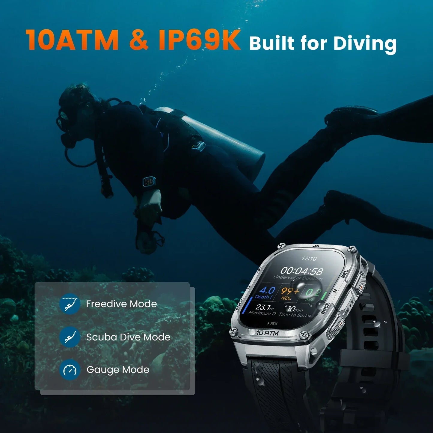 KOSPET Tank M4 Smartwatch With GPS Offline Maps 10ATM