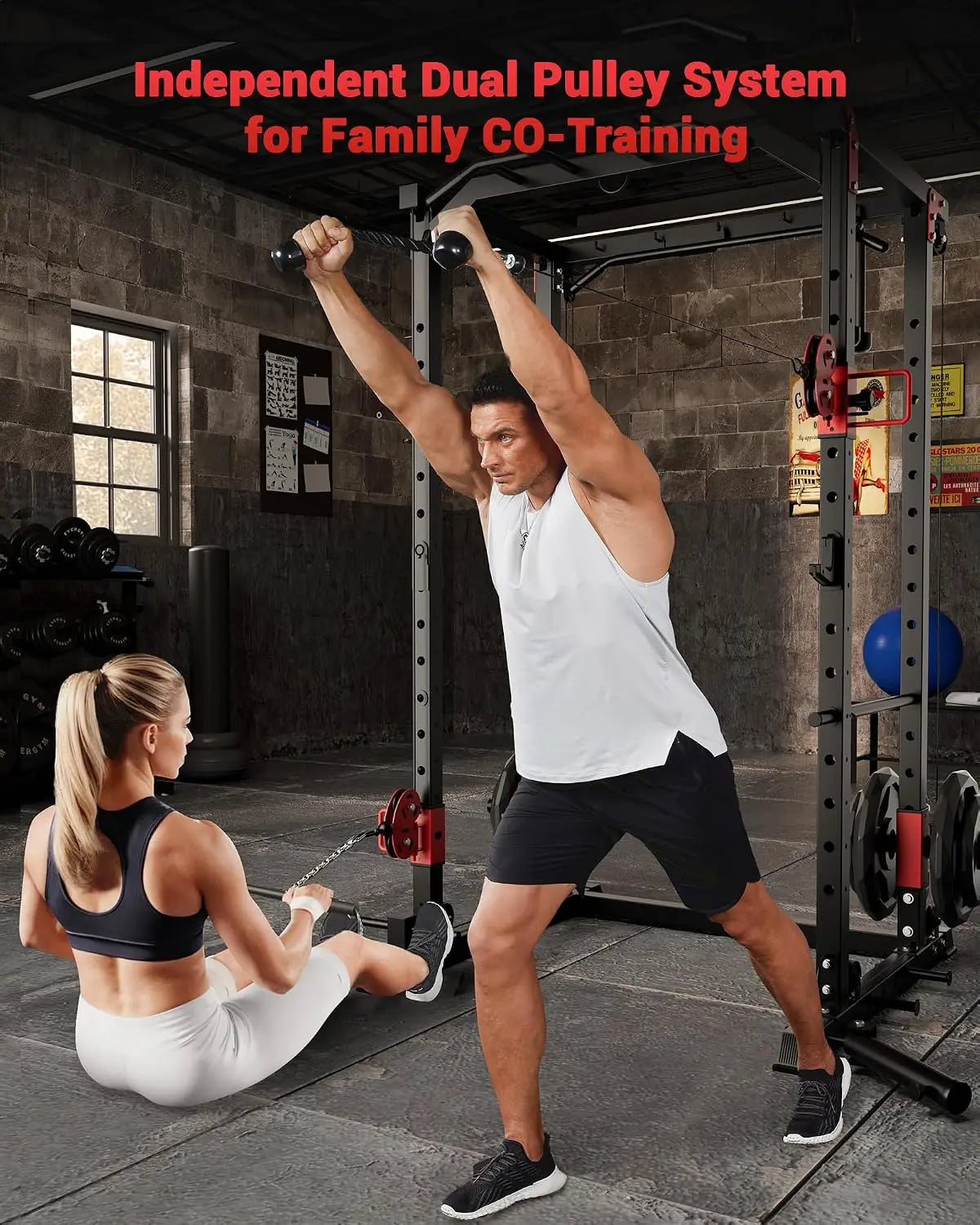 TACLEEKII Multifunctional Power Rack With Dual Pulley Cable System
