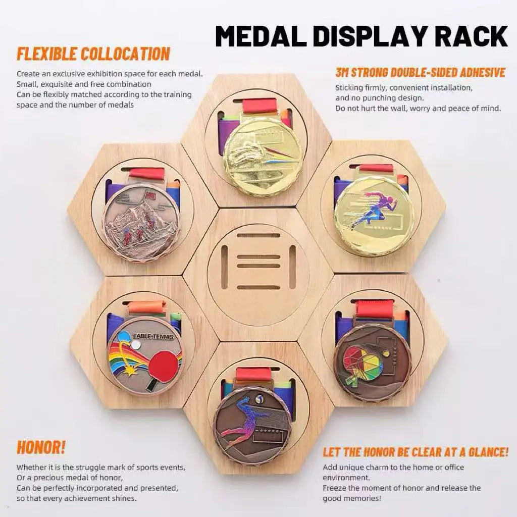 Hexagonal Medal Wall Mounted Display Rack For Home Decoration