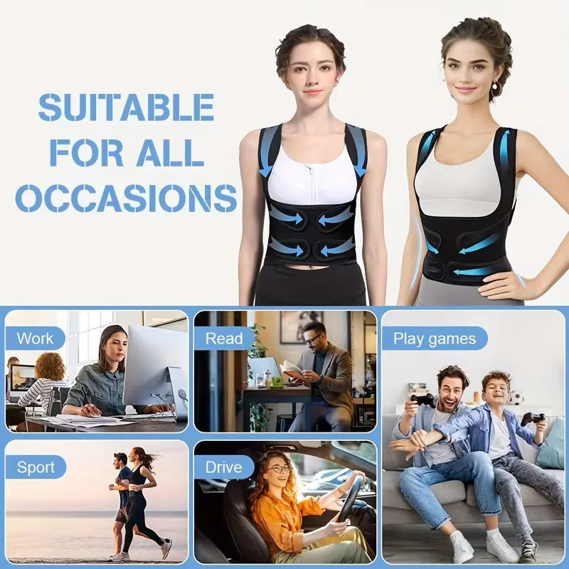 Adjustable Back Posture Strap With Neck Support And Shoulder Pads