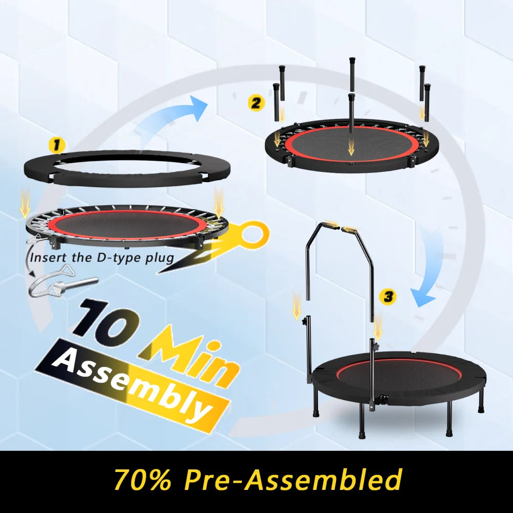 Foldable Fitness Trampoline With Adjustable Handle For Balance Training