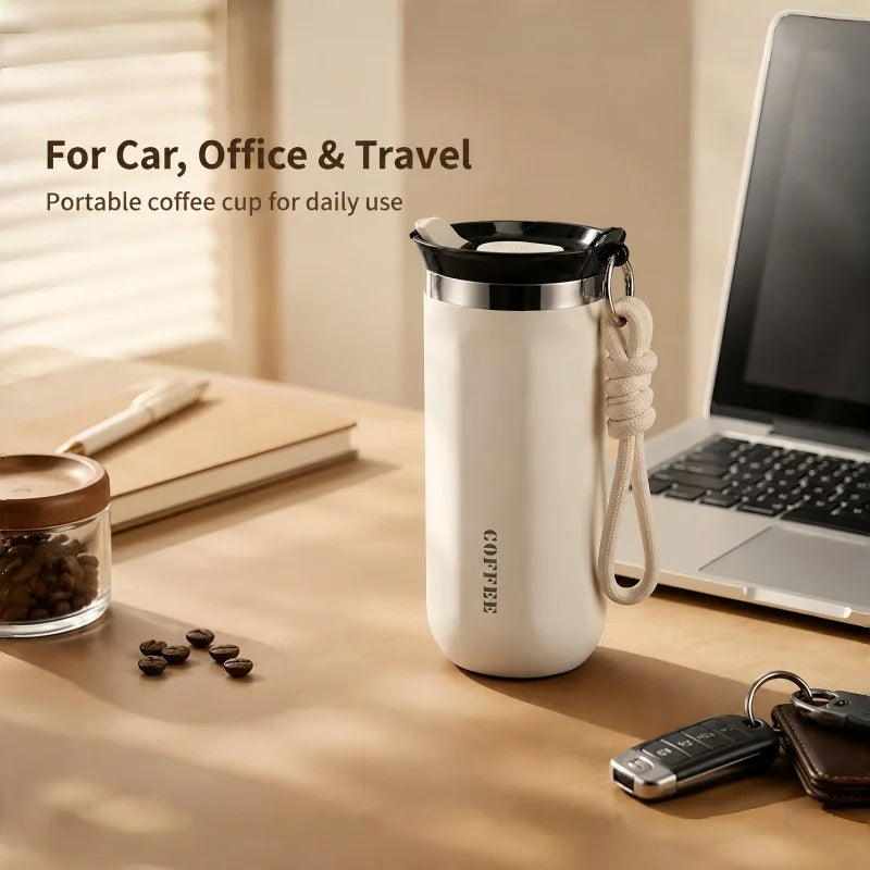 ULKNN Insulated Stainless Steel Travel Mug With Lid Rope Handle