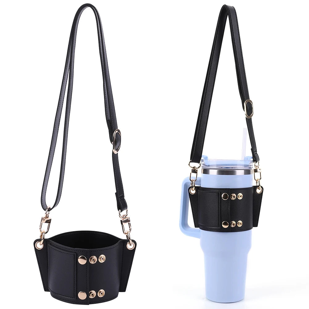 PU Leather Water Bottle Holder Sling With Adjustable Strap