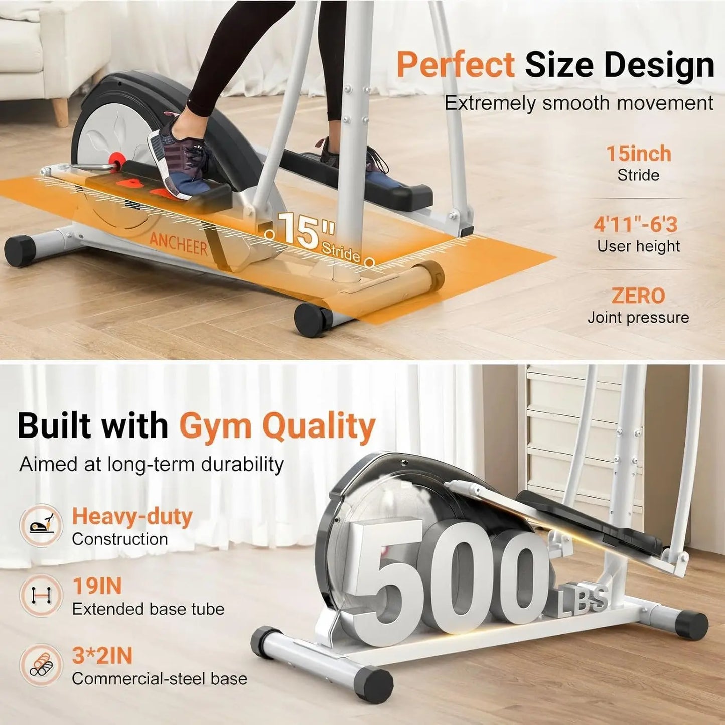 YTYIN Elliptical Exercise Machine For Home Gym, 500 Lb Capacity
