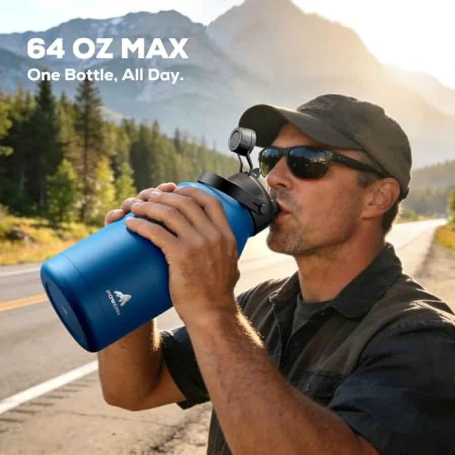 Insulated Water Bottle With 2-In-1 Straw Spout Lid Leakproof BPA-Free