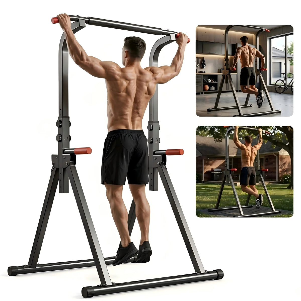 Foldable Multifunctional Power Tower With Adjustable Dip Station