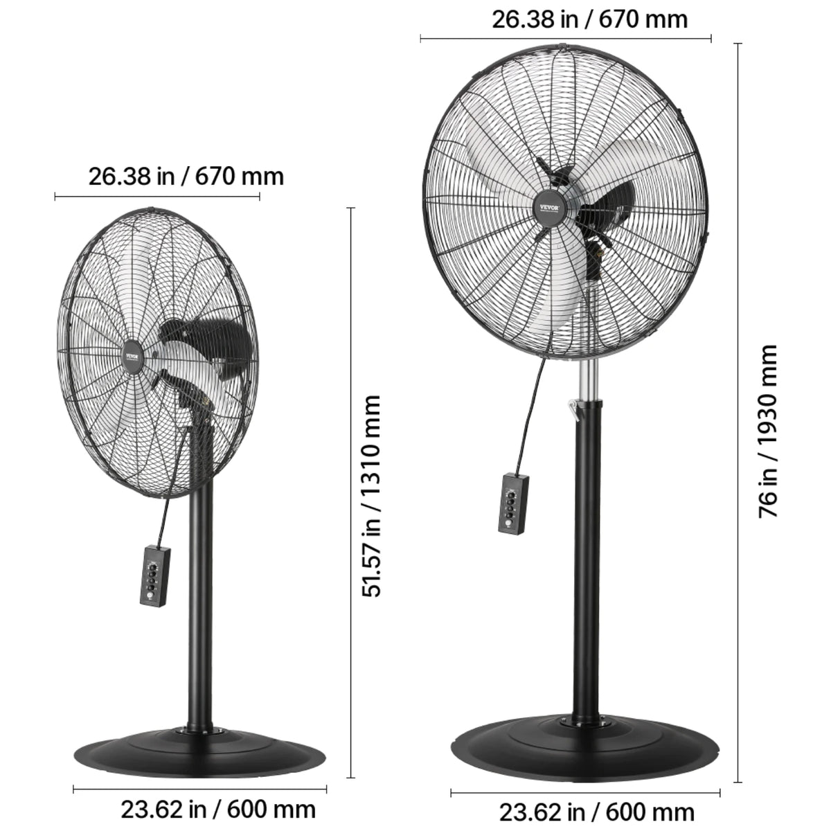 VEVOR Industrial Pedestal Fan 85-Degree Oscillating Fan Height Adjustable Standing Fans with 3 Adjustable Speed for Bedroom Home