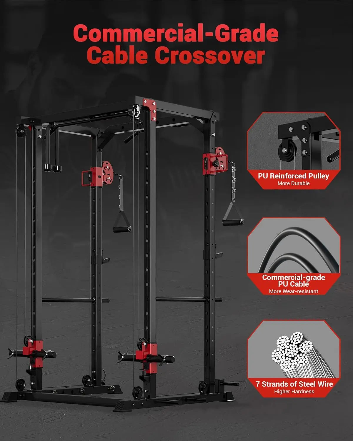 TACLEEKII Multifunctional Power Rack With Dual Pulley Cable System