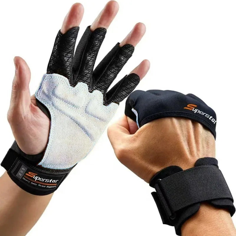 Original Leather Half Finger Gym Gloves Silicone Air Cushion Weightlifting Workout Gloves for Men Women Anti-Slip Breathable Out
