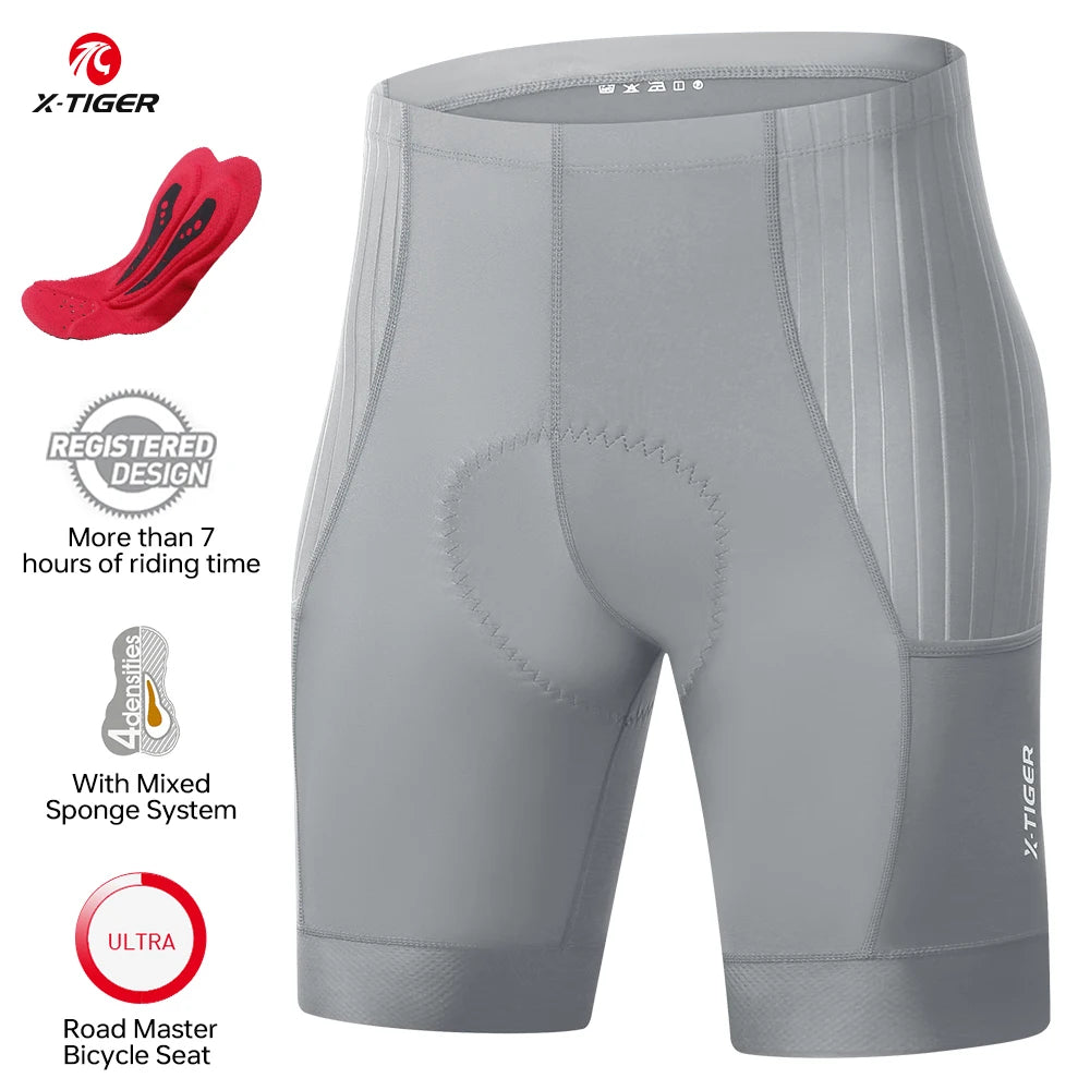 X-TIGER Men's Padded Cycling Shorts With Breathable Pockets For Comfort